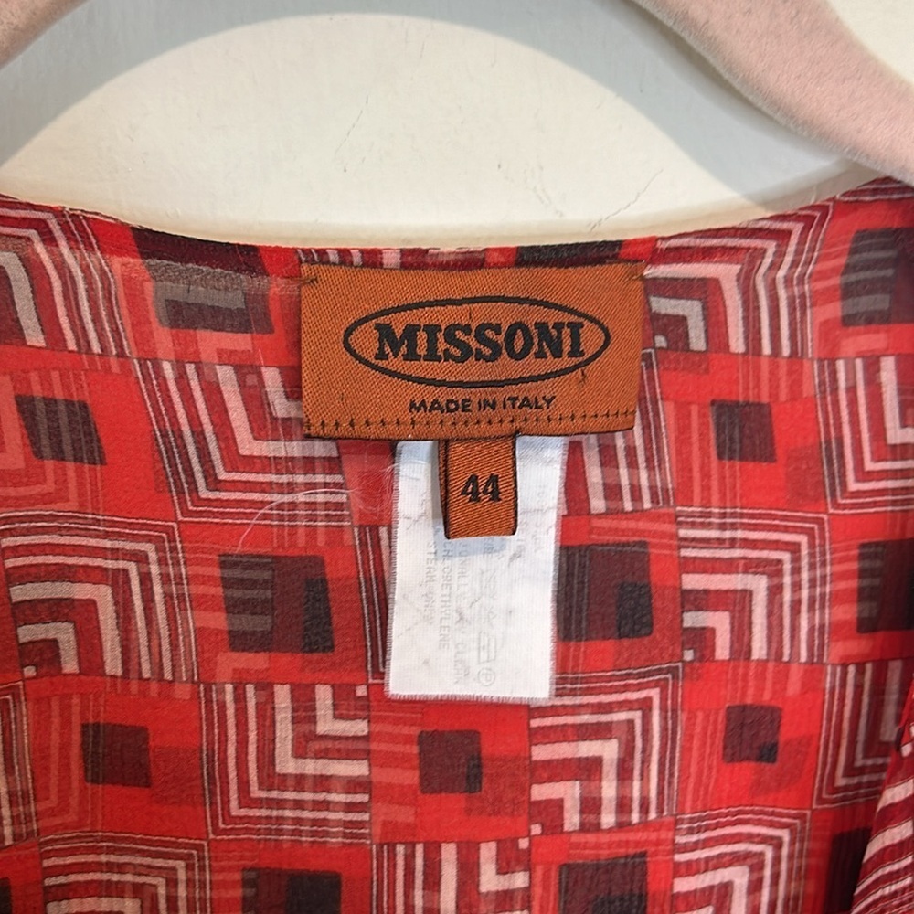 Vintage Missoni red black geometric print sheer long sleeve dress size medium - Picture 5 of 8